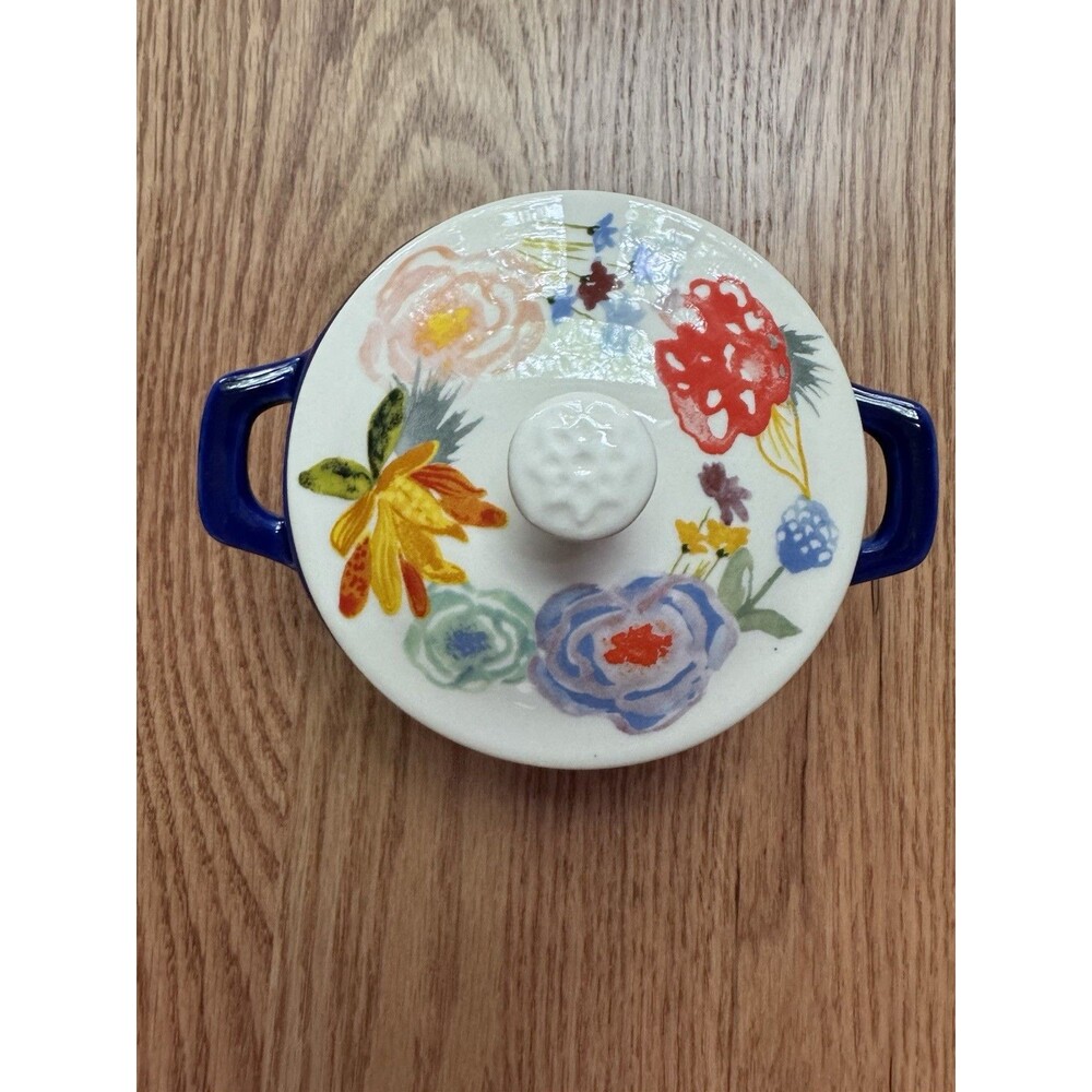 Pioneer Woman Celia Mini Casserole Individual Crock Ceramic Floral Blue & White